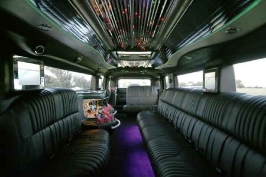 Leather lounge seating inside the limousine